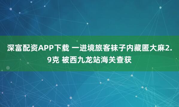 深富配资APP下载 一进境旅客袜子内藏匿大麻2.9克 被西九龙站海关查获